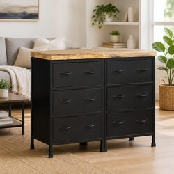 Rustic Sideboard with 6 Drawers for Living Room