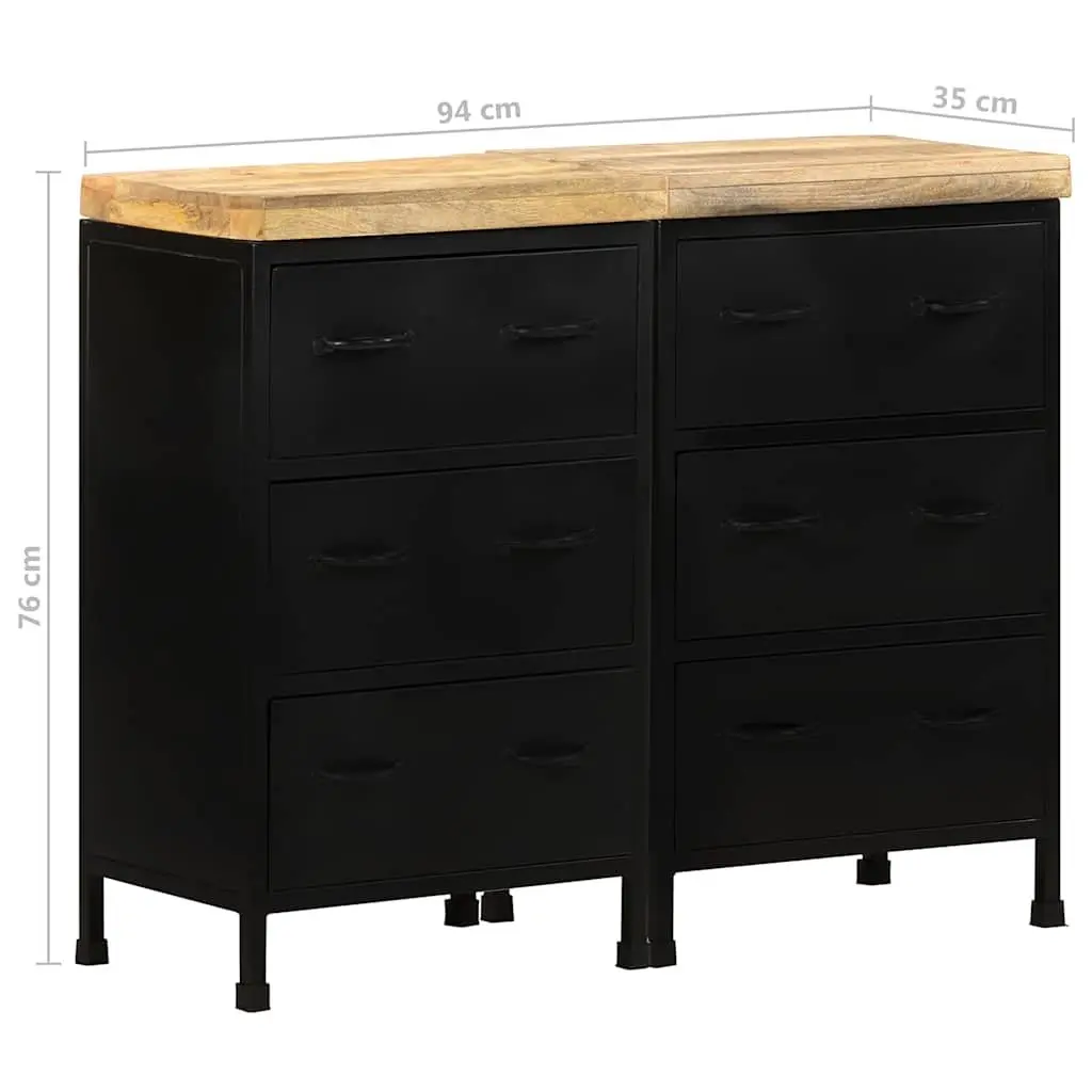 Sideboard Rustic Industrial Brown 6 Drawer Storage Cabinet Wooden Iron Frame