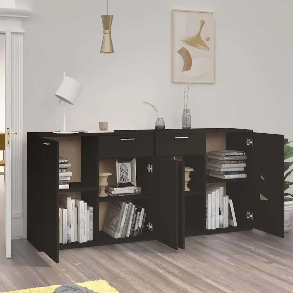 Sideboard Buffet Cabinet Black 160x36x75 cm 4 Door 2 Drawer Storage Unit