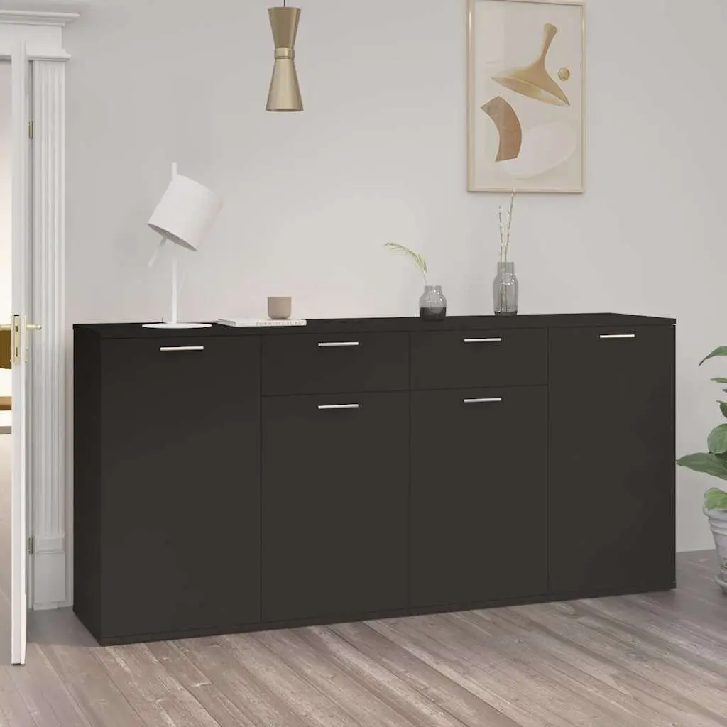 Sideboard Buffet Cabinet Black 160x36x75 cm 4 Door 2 Drawer Storage Unit