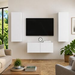 Warm White 3-Piece Wall-Mounted TV Cabinet Set