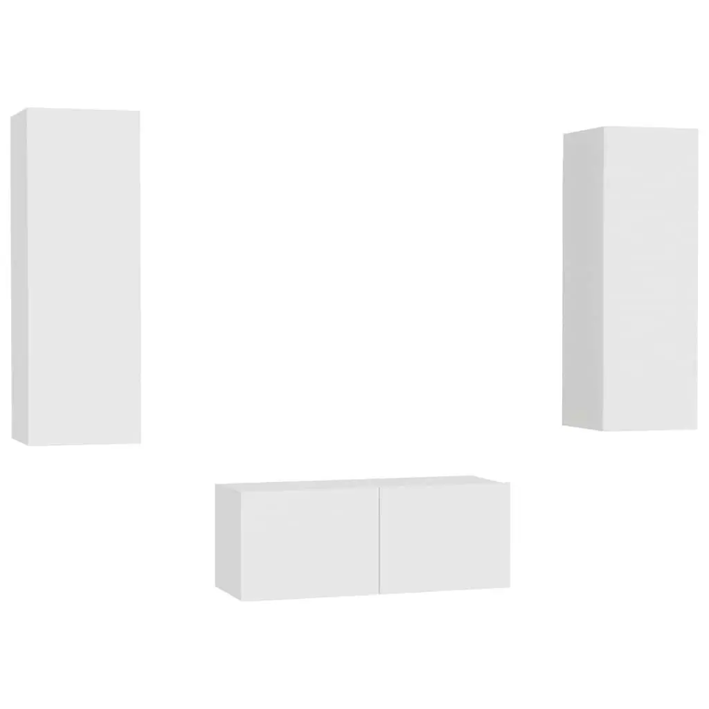 White TV Cabinet Set 3 Piece Wall Mount Entertainment Storage Unit Furniture