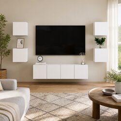 White Wall Mounted TV Cabinet Set 6 Pieces