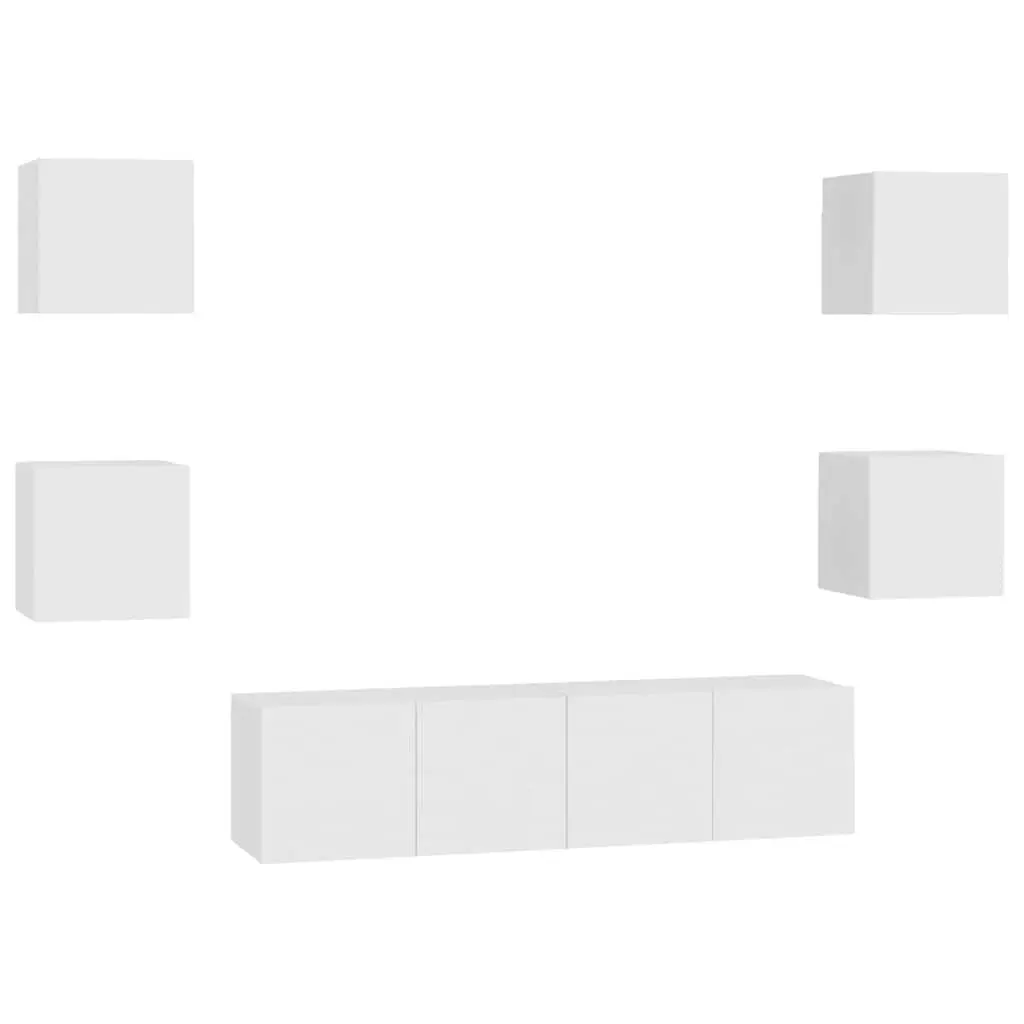 White Wall Mounted TV Cabinet Set 6 Pieces