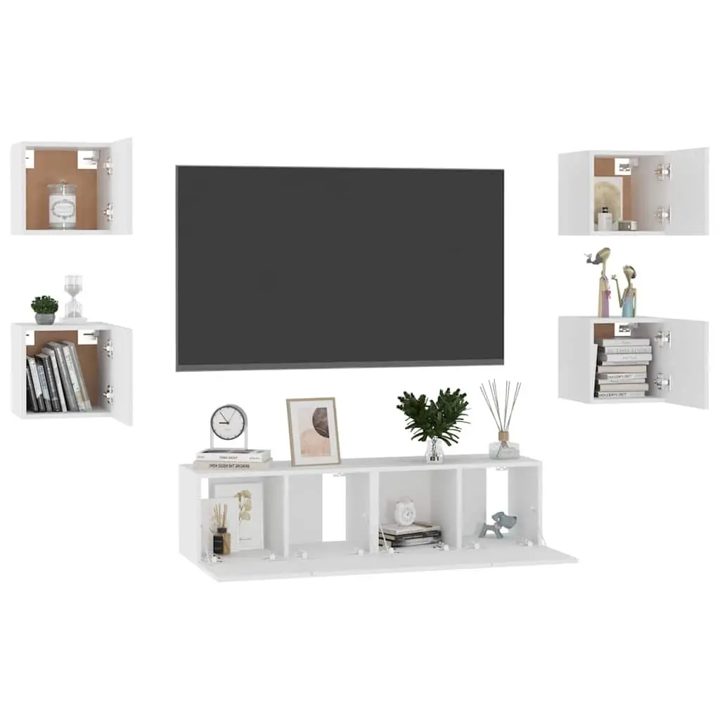 White Wall Mounted TV Cabinet Set 6 Pieces