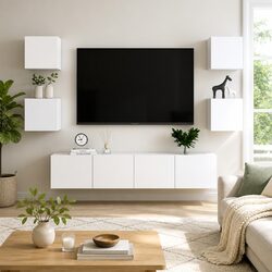 Elegant White 6-Piece Wall-Mounted TV Cabinet Set