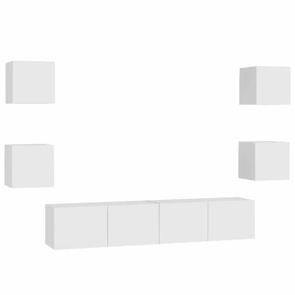 White 6-Piece Wall-Mounted TV Cabinet Set
