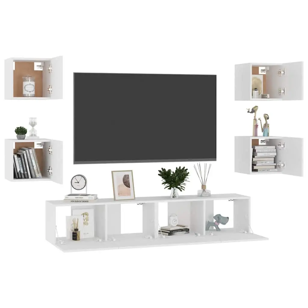 White 6-Piece Wall-Mounted TV Cabinet Set