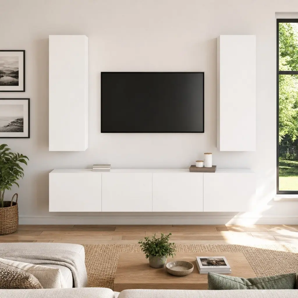 White 4 Piece Wall-Mounted TV Cabinet Set for Living Room