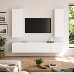 White 4 Piece Wall-Mounted TV Cabinet Set for Living Room