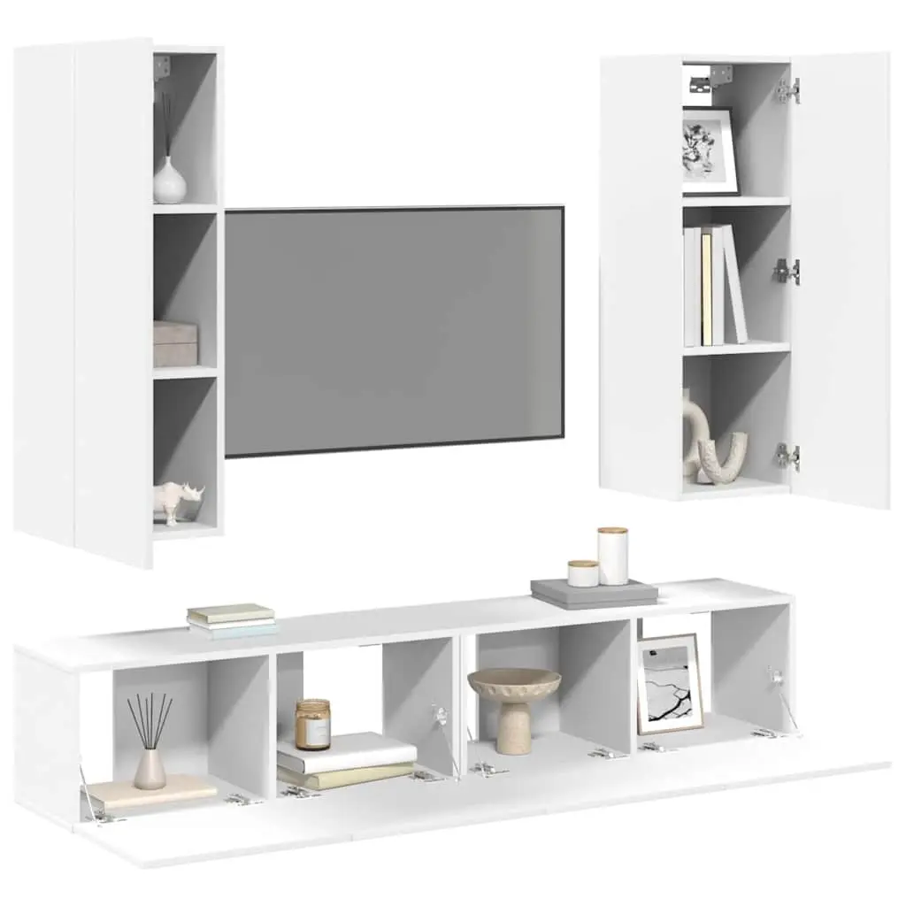 White 4 Piece Wall-Mounted TV Cabinet Set for Living Room