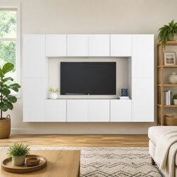 White Wall-Mounted TV Cabinet Set with Storage