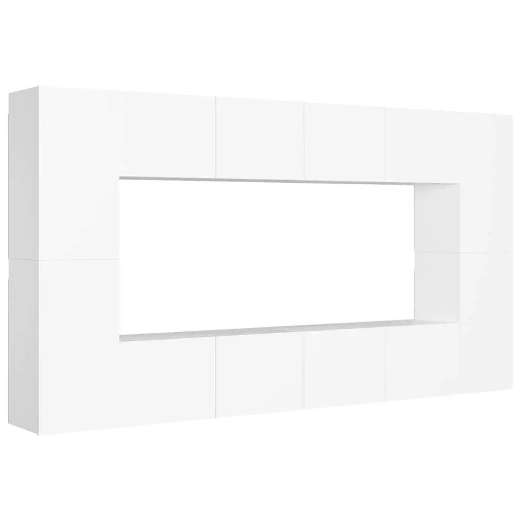 TV Cabinet Set White Wall-Mounted 8 Piece Engineered Wood Storage Unit