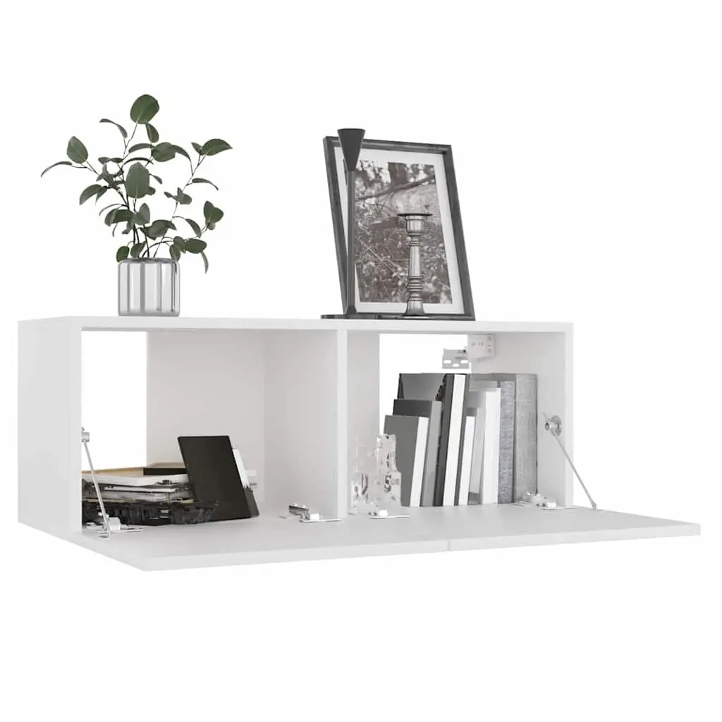 TV Cabinet Set White Wall-Mounted 8 Piece Engineered Wood Storage Unit
