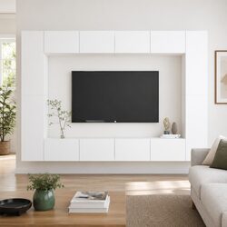 White Wall-Mounted TV Cabinet Set with Floating Shelves