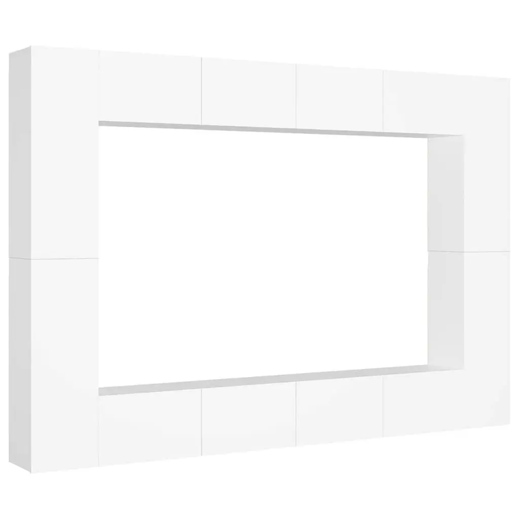Wall-Mounted TV Cabinet Set White 8 Piece Engineered Wood Storage Unit Floating Shelves