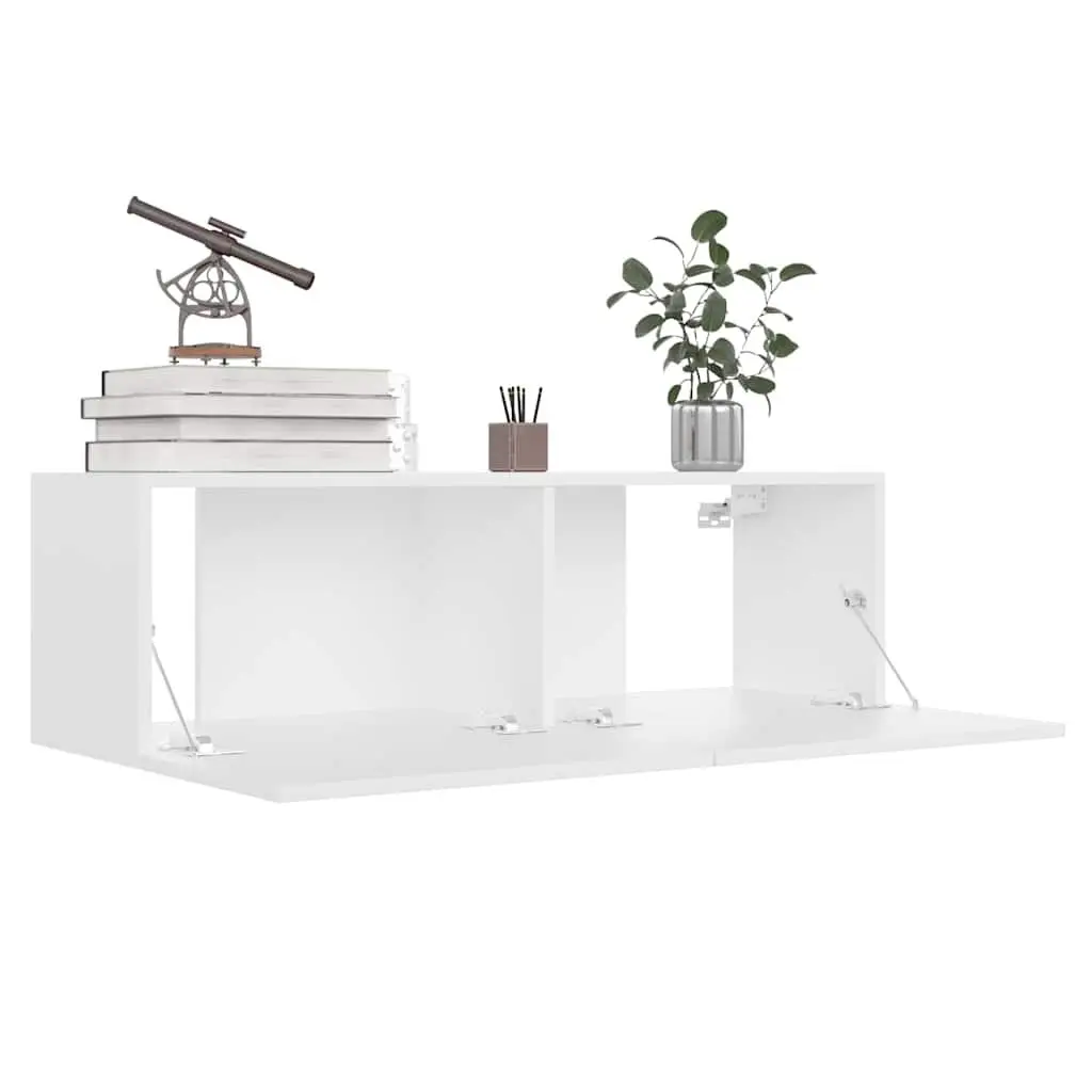 Wall-Mounted TV Cabinet Set White 8 Piece Engineered Wood Storage Unit Floating Shelves