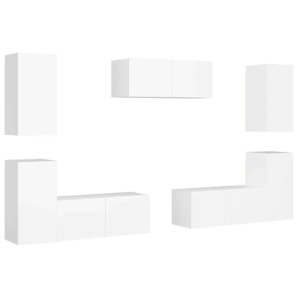 7 Piece TV Cabinet Set White Wall Mounted Storage Unit Engineered Wood