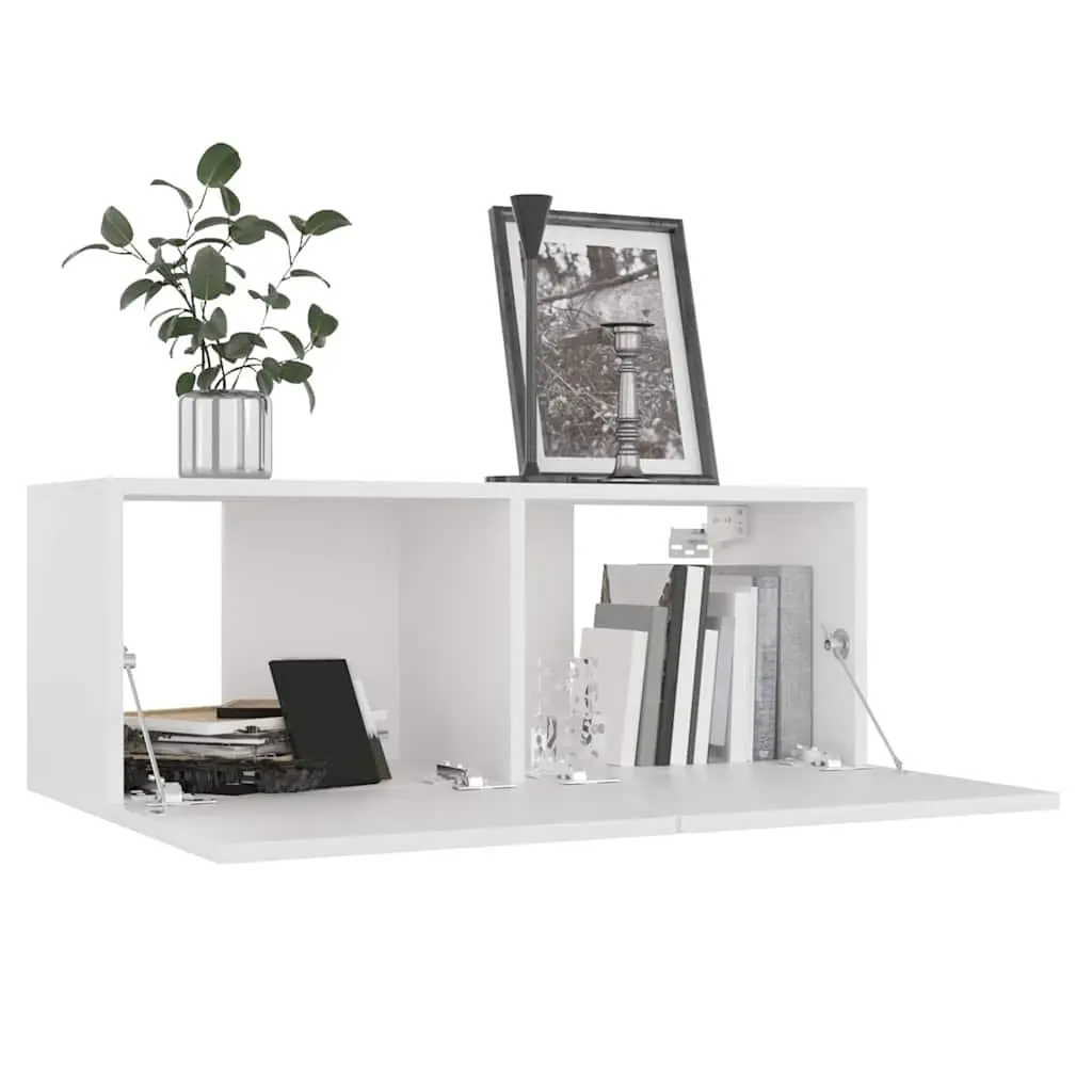 7 Piece TV Cabinet Set White Wall Mounted Storage Unit Engineered Wood