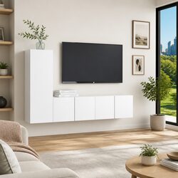 3 Piece Wall-Mounted TV Cabinet Set in White