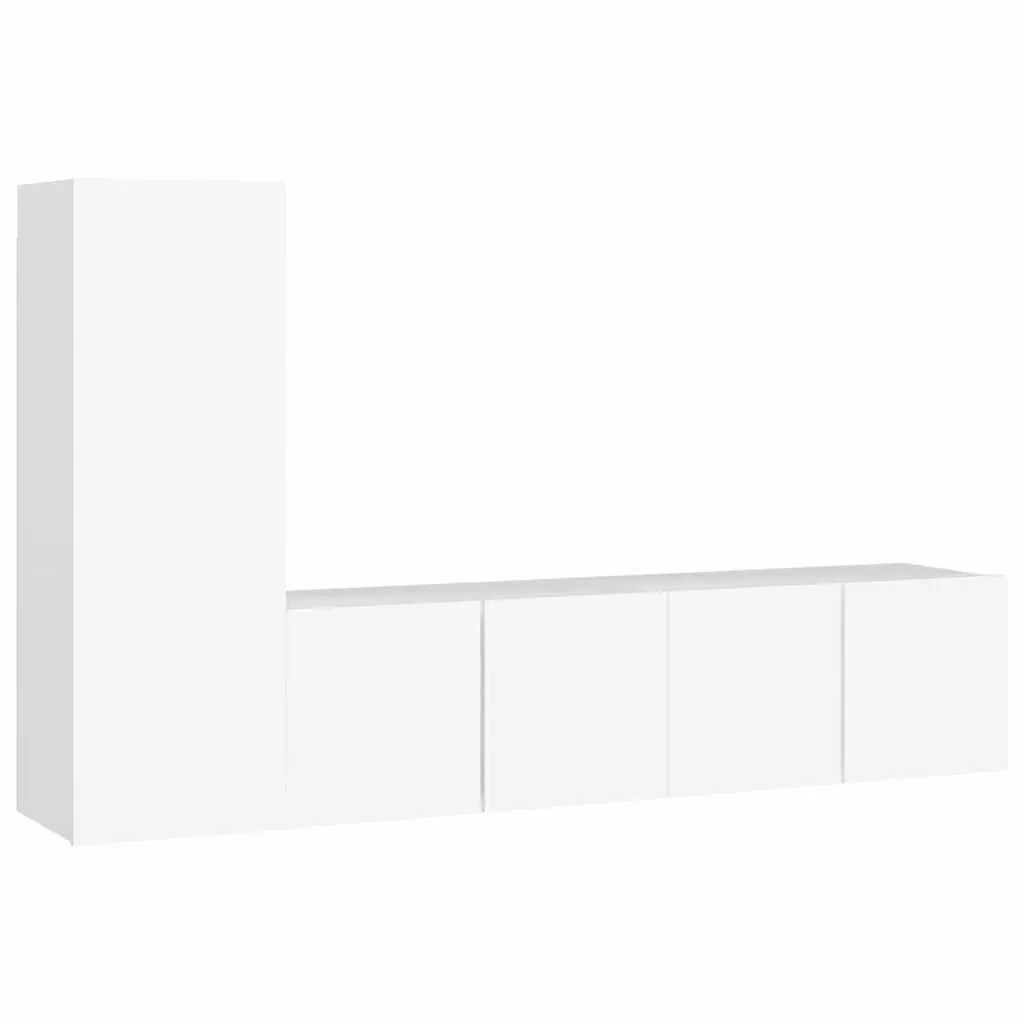 3 Piece Wall Mounted TV Cabinet Set White Engineered Wood Storage Unit Shelves