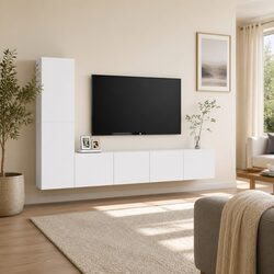 4-Piece White Wall Mounted TV Cabinet Set