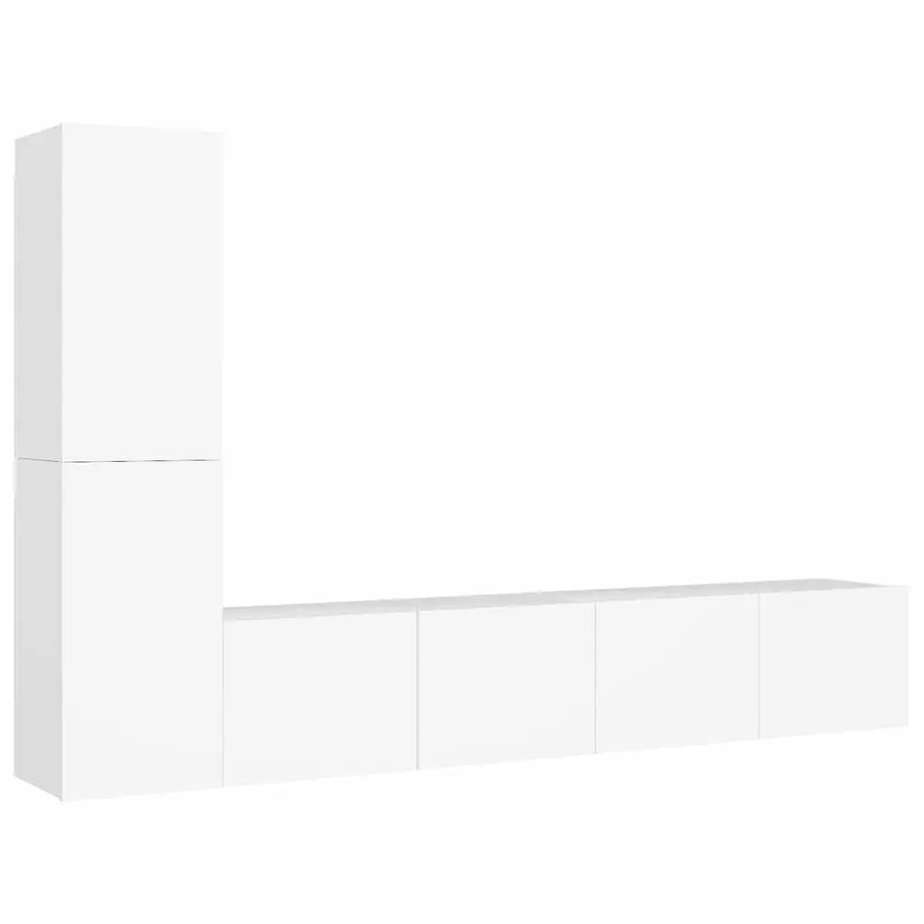 4-Piece White Wall Mounted TV Cabinet Set