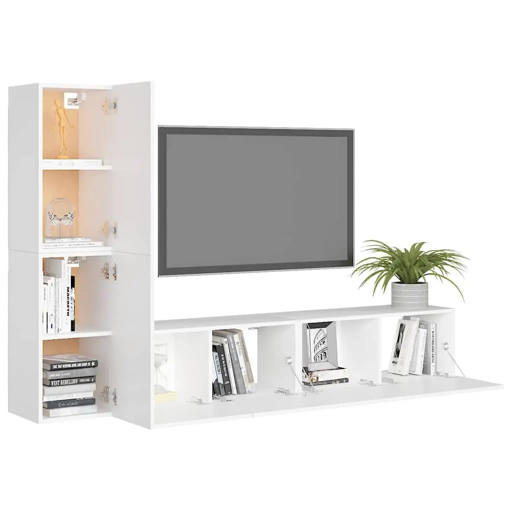 4-Piece White Wall Mounted TV Cabinet Set
