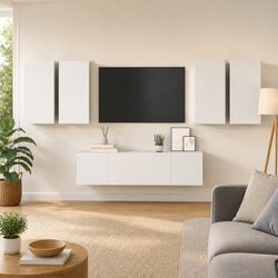 White 6-Piece Wall-Mounted TV Cabinet Set