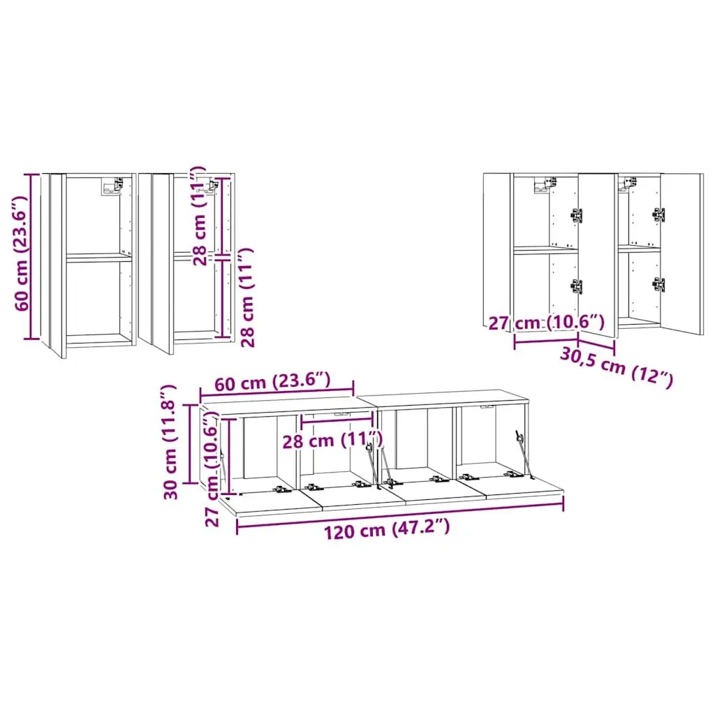 White 6-Piece Wall-Mounted TV Cabinet Set