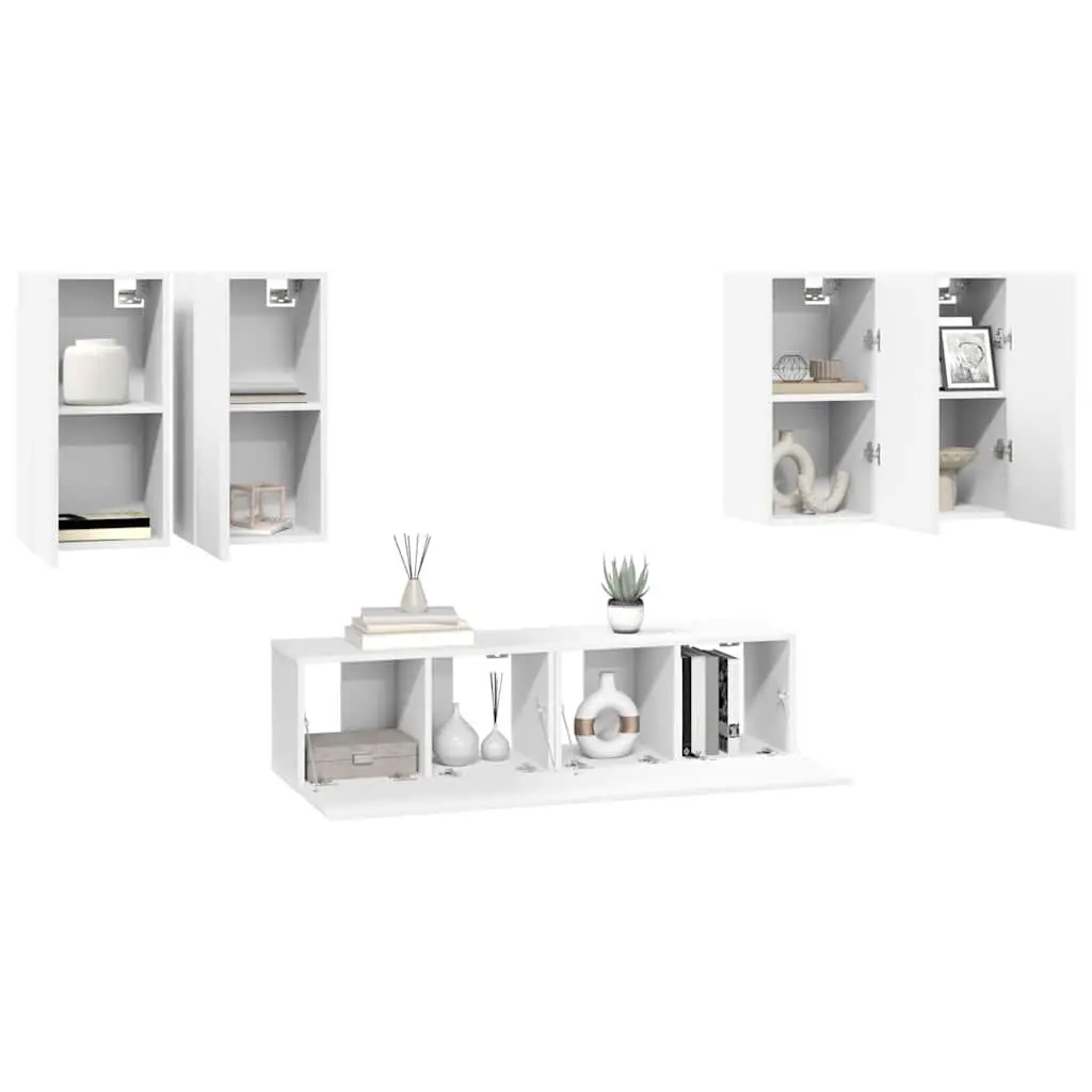 White 6-Piece Wall-Mounted TV Cabinet Set