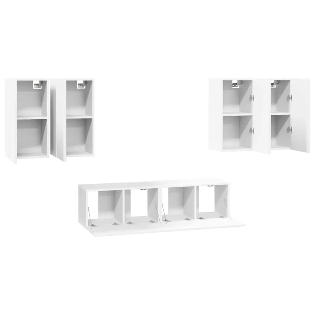 White 6-Piece Wall-Mounted TV Cabinet Set
