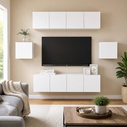 Wall-Mounted TV Cabinet Set with 6 Pieces in White