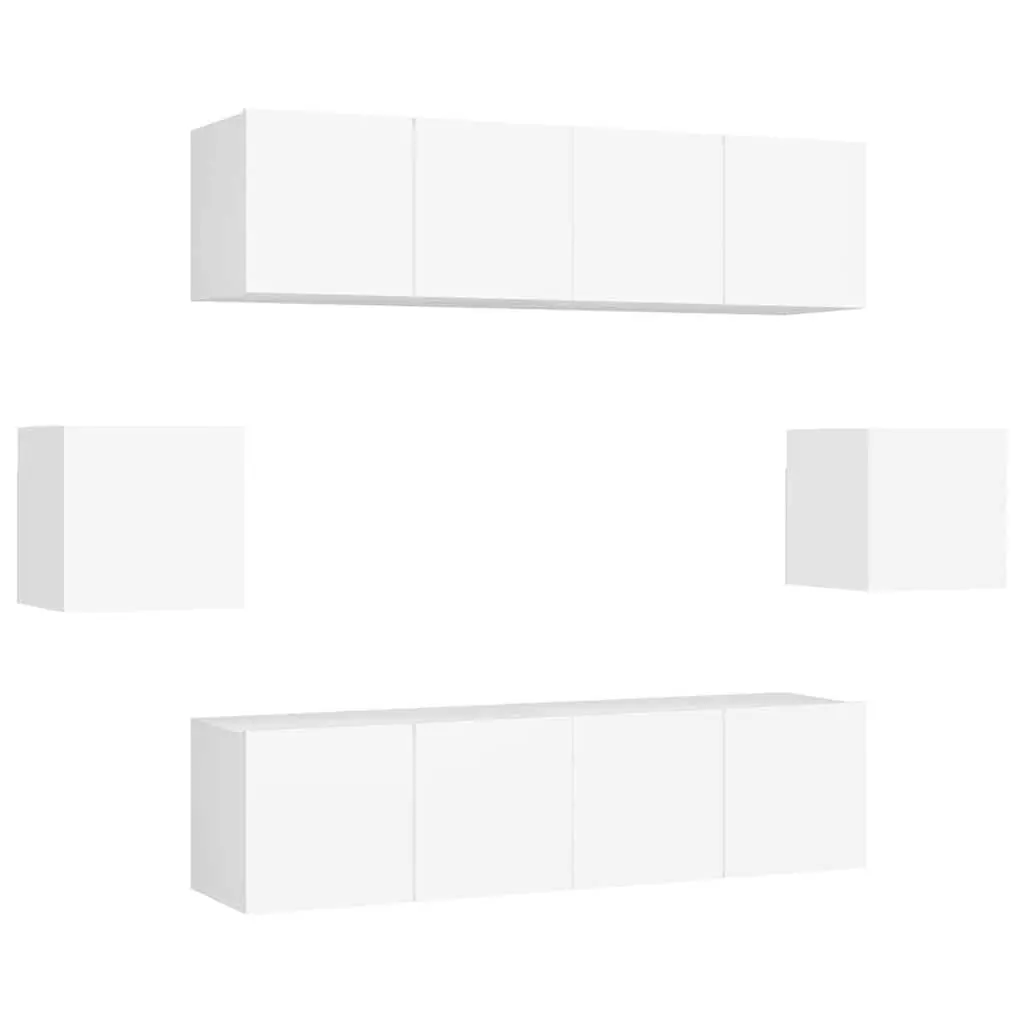Wall-Mounted TV Cabinet Set with 6 Pieces in White