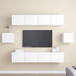 TV Cabinet Set 6 Piece Wall Mounted Storage Shelving Unit White Engineered