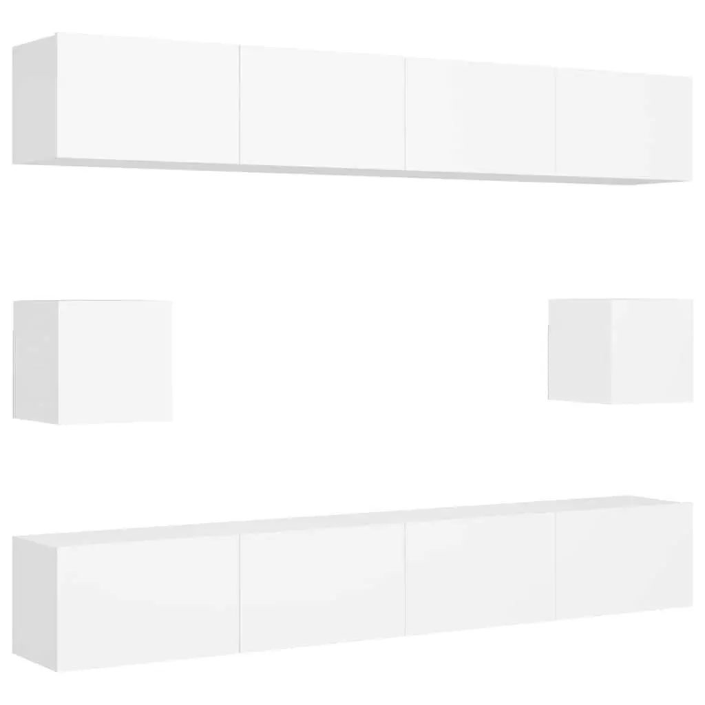 6 Piece Wall Mounted TV Cabinet Set White Engineered Wood Storage Organizer