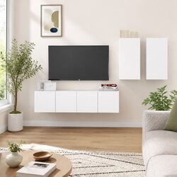 Four-Piece White Wall-Mounted TV Cabinet Set