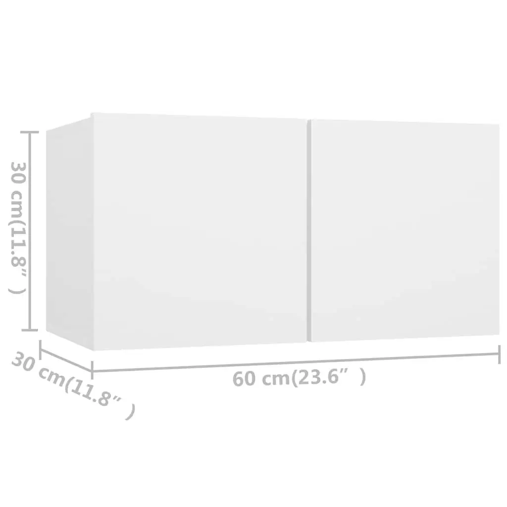 Wall Mounted TV Cabinet Set 4 Piece White Storage Unit Display Organiser Shelves
