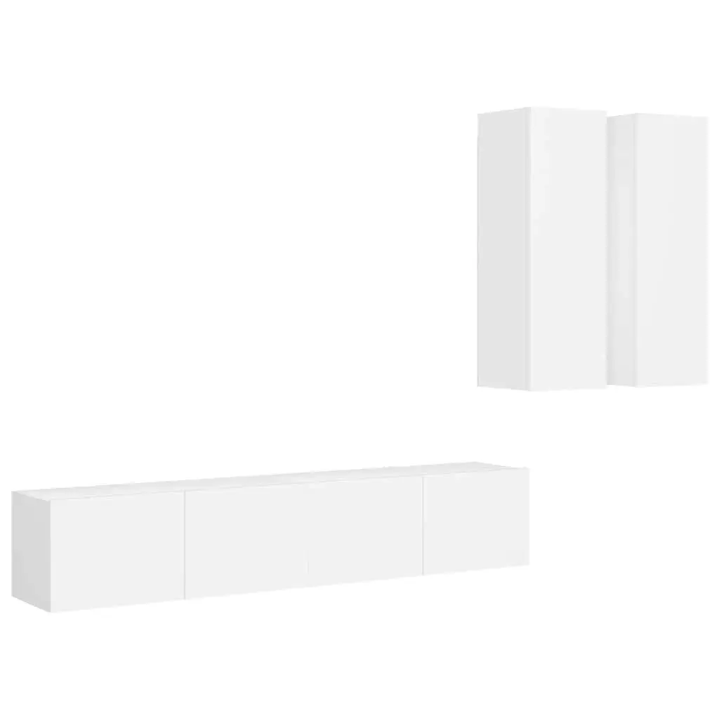 TV Cabinet Set 4 Piece Wall Mounted Storage Unit White Engineered Wood