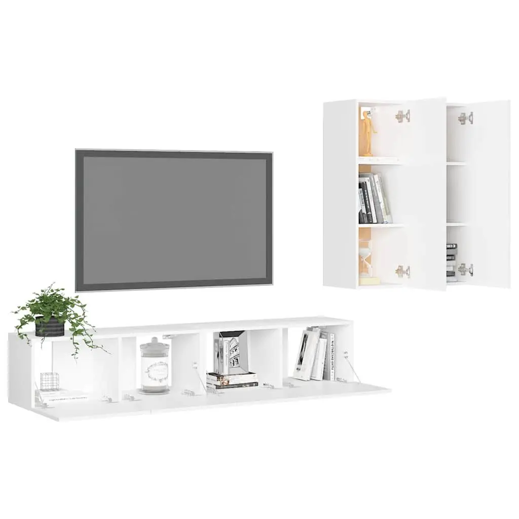 TV Cabinet Set 4 Piece Wall Mounted Storage Unit White Engineered Wood