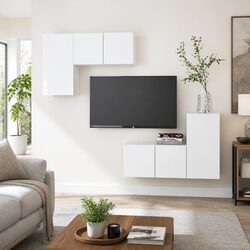 4 Piece White Wall Mounted TV Cabinet Storage Unit