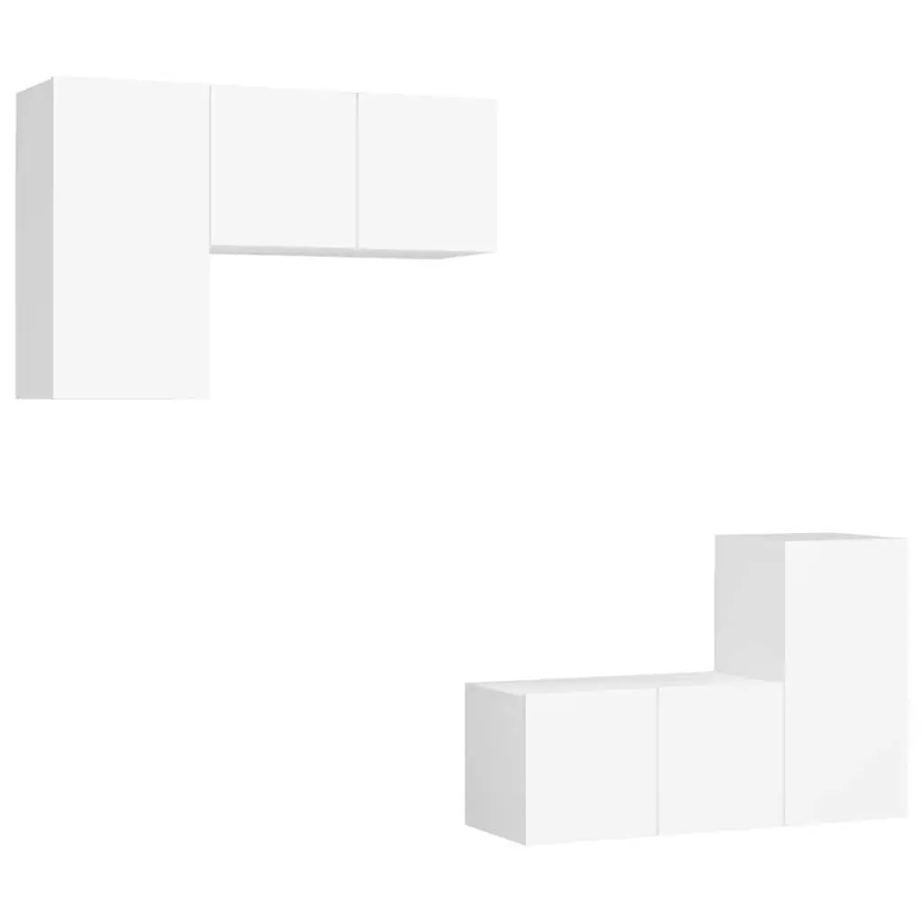 4 Piece White Wall Mounted TV Cabinet Storage Unit