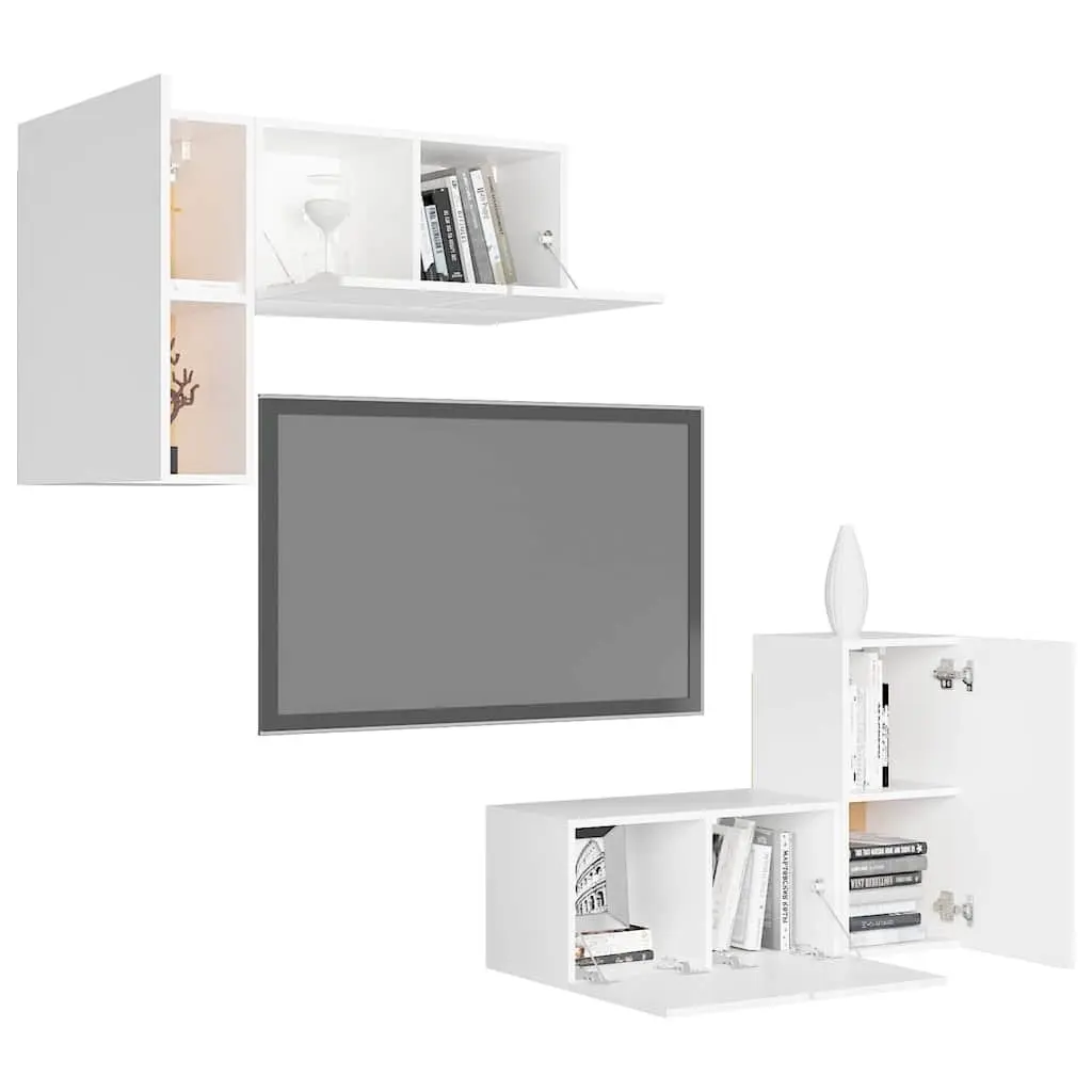 4 Piece White Wall Mounted TV Cabinet Storage Unit