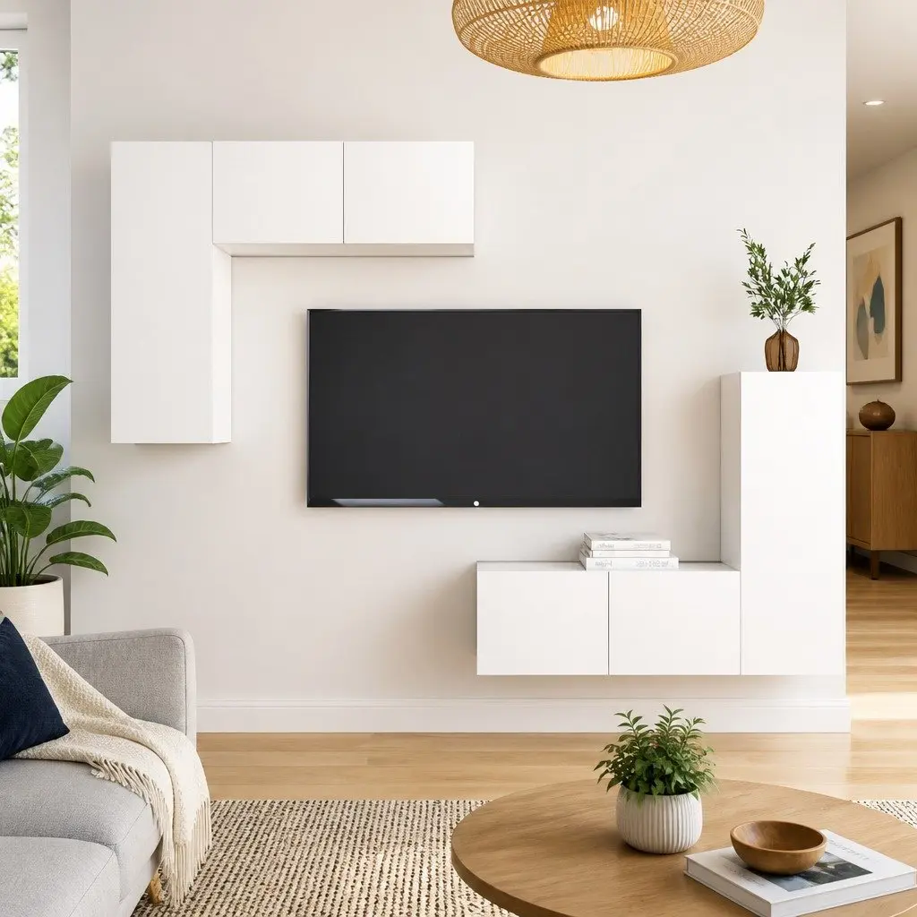 4-Piece White Wall Mounted TV Cabinet Set