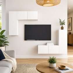 4-Piece White Wall Mounted TV Cabinet Set