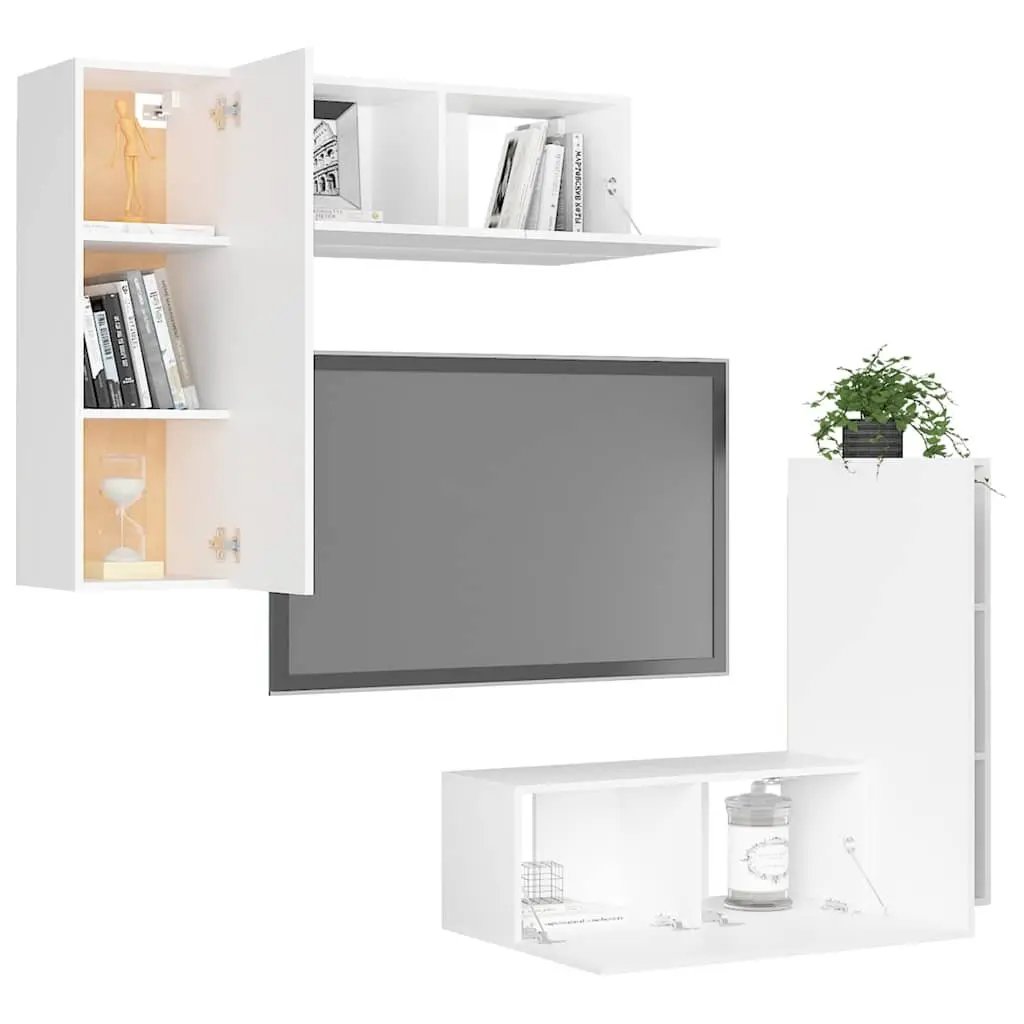 4-Piece White Wall Mounted TV Cabinet Set