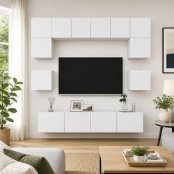 8-Piece Wall Mounted TV Cabinet Set in White