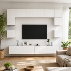 8-Piece White Wall Mounted TV Cabinet Set