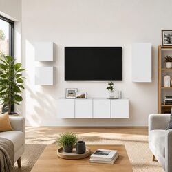 Five-Piece Wall-Mounted TV Cabinet Set in White