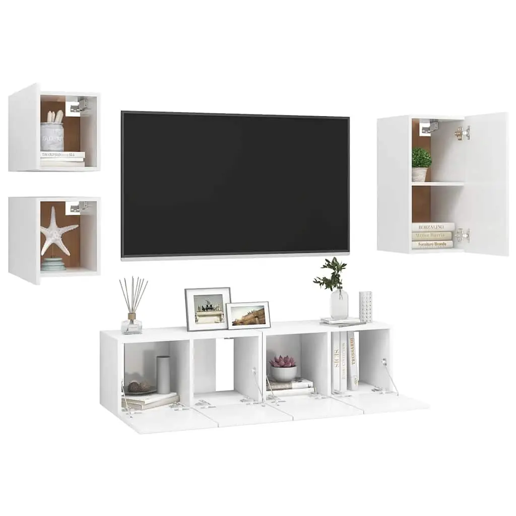 TV Cabinet Set 5 Piece Wall Mounted Storage White Living Room Entertainment Unit